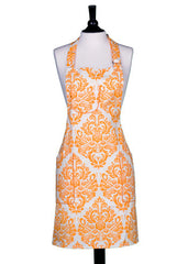 White & Orange Damask Chef's Apron